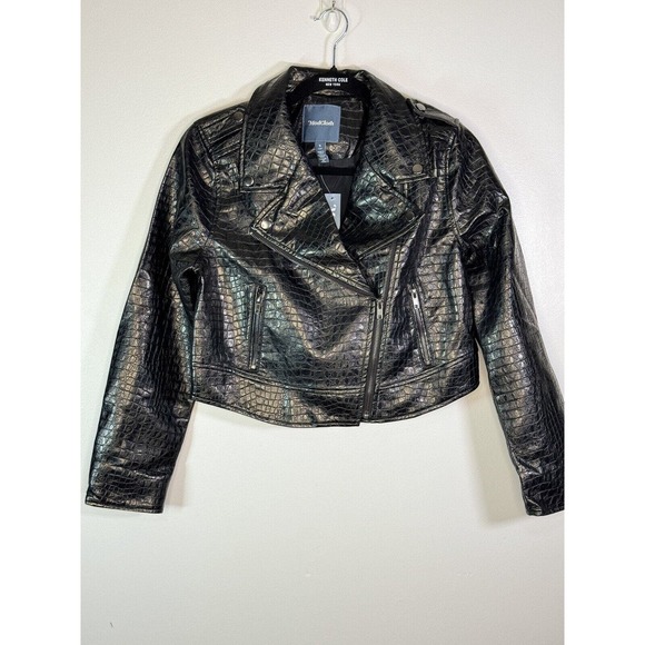 ModCloth Crocodile Black Faux Vegan Leather Moto Biker Crop Jacket Sz Sm… - Picture 4 of 10